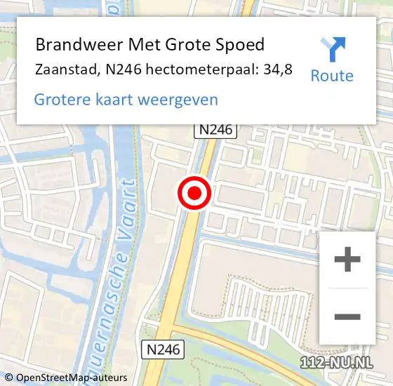 Locatie op kaart van de 112 melding: Brandweer Met Grote Spoed Naar Zaanstad, N246 hectometerpaal: 34,8 op 13 oktober 2021 22:06