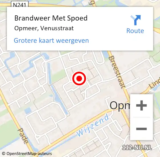 Locatie op kaart van de 112 melding: Brandweer Met Spoed Naar Opmeer, Venusstraat op 13 oktober 2021 22:24