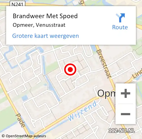 Locatie op kaart van de 112 melding: Brandweer Met Spoed Naar Opmeer, Venusstraat op 13 oktober 2021 22:28