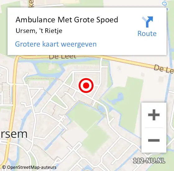 Locatie op kaart van de 112 melding: Ambulance Met Grote Spoed Naar Ursem, 't Rietje op 13 oktober 2021 22:32