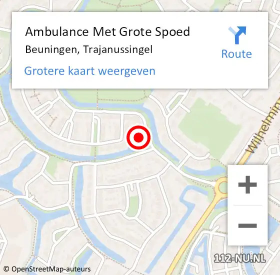 Locatie op kaart van de 112 melding: Ambulance Met Grote Spoed Naar Beuningen, Trajanussingel op 13 oktober 2021 22:42