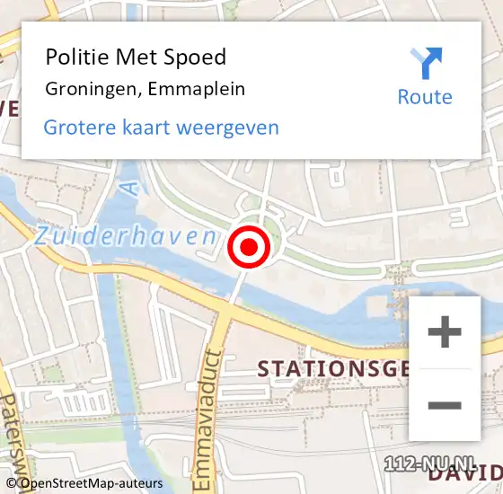 Locatie op kaart van de 112 melding: Politie Met Spoed Naar Groningen, Emmaplein op 13 oktober 2021 22:51