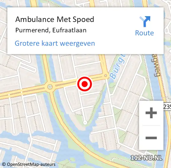 Locatie op kaart van de 112 melding: Ambulance Met Spoed Naar Purmerend, Eufraatlaan op 13 oktober 2021 22:56