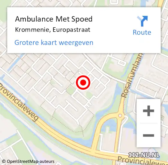 Locatie op kaart van de 112 melding: Ambulance Met Spoed Naar Krommenie, Europastraat op 13 oktober 2021 23:54