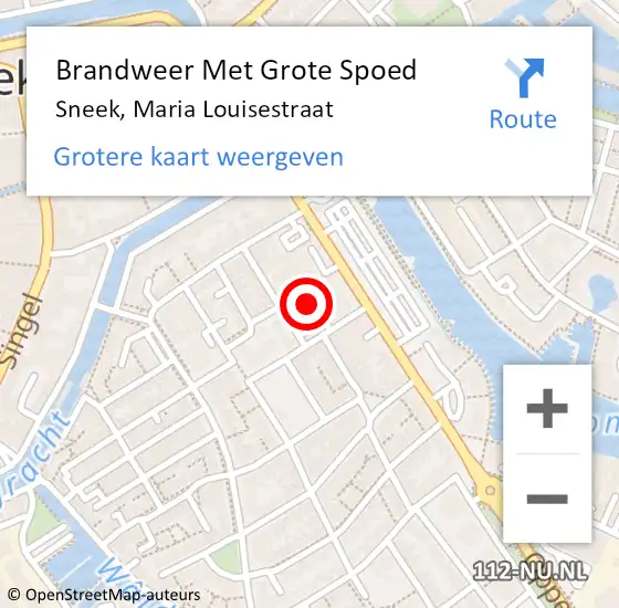 Locatie op kaart van de 112 melding: Brandweer Met Grote Spoed Naar Sneek, Maria Louisestraat op 14 oktober 2021 02:03