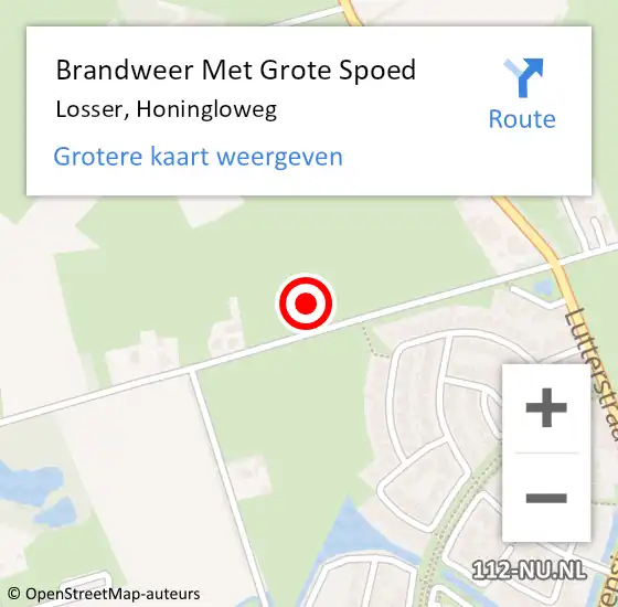 Locatie op kaart van de 112 melding: Brandweer Met Grote Spoed Naar Losser, Honingloweg op 14 oktober 2021 03:05