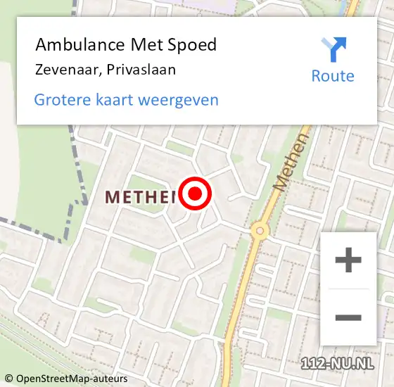 Locatie op kaart van de 112 melding: Ambulance Met Spoed Naar Zevenaar, Privaslaan op 14 oktober 2021 03:07