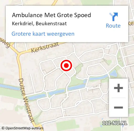 Locatie op kaart van de 112 melding: Ambulance Met Grote Spoed Naar Kerkdriel, Beukenstraat op 14 oktober 2021 03:54