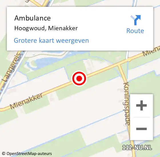 Locatie op kaart van de 112 melding: Ambulance Hoogwoud, Mienakker op 14 oktober 2021 06:20