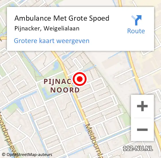 Locatie op kaart van de 112 melding: Ambulance Met Grote Spoed Naar Pijnacker, Weigelialaan op 14 oktober 2021 07:31