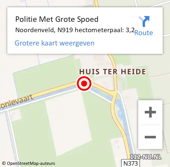 Locatie op kaart van de 112 melding: Politie Met Grote Spoed Naar Noordenveld, N919 hectometerpaal: 3,2 op 14 oktober 2021 07:57