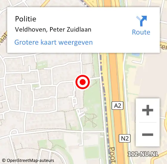 Locatie op kaart van de 112 melding: Politie Veldhoven, Peter Zuidlaan op 14 oktober 2021 08:02