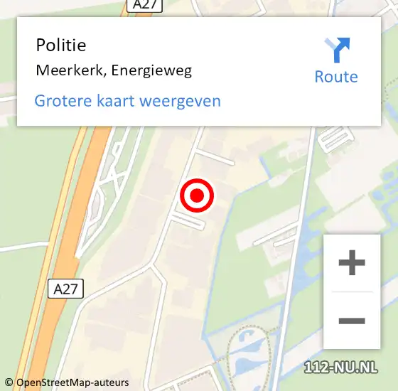 Locatie op kaart van de 112 melding: Politie Meerkerk, Energieweg op 14 oktober 2021 08:16