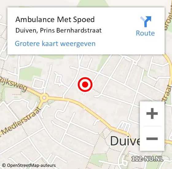 Locatie op kaart van de 112 melding: Ambulance Met Spoed Naar Duiven, Prins Bernhardstraat op 14 oktober 2021 08:59