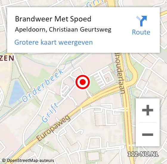 Locatie op kaart van de 112 melding: Brandweer Met Spoed Naar Apeldoorn, Christiaan Geurtsweg op 14 oktober 2021 09:34