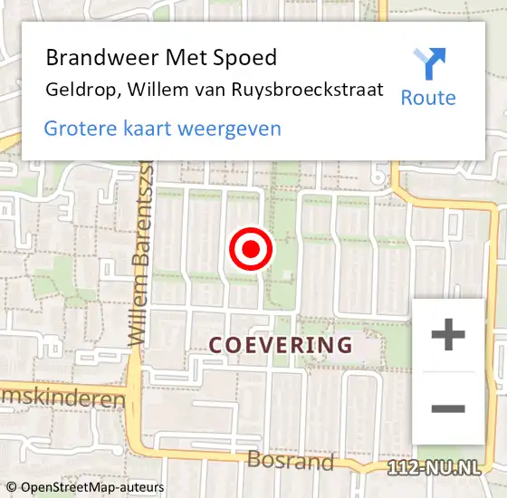 Locatie op kaart van de 112 melding: Brandweer Met Spoed Naar Geldrop, Willem van Ruysbroeckstraat op 14 oktober 2021 10:05