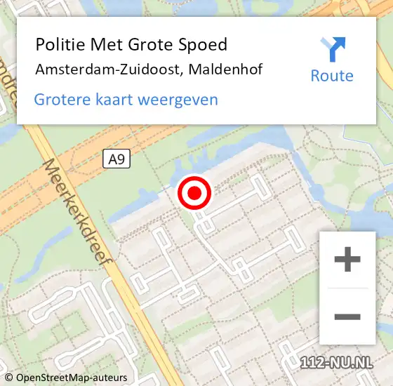 Locatie op kaart van de 112 melding: Politie Met Grote Spoed Naar Amsterdam-Zuidoost, Maldenhof op 14 oktober 2021 10:26