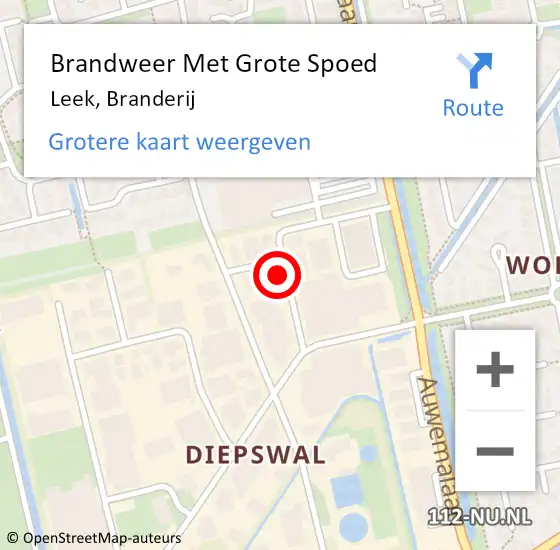 Locatie op kaart van de 112 melding: Brandweer Met Grote Spoed Naar Leek, Branderij op 14 oktober 2021 10:35