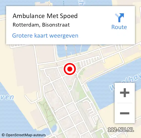 Locatie op kaart van de 112 melding: Ambulance Met Spoed Naar Rotterdam, Bisonstraat op 14 oktober 2021 10:50