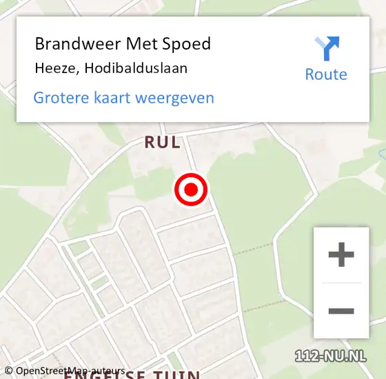 Locatie op kaart van de 112 melding: Brandweer Met Spoed Naar Heeze, Hodibalduslaan op 14 oktober 2021 10:56