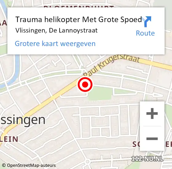 Locatie op kaart van de 112 melding: Trauma helikopter Met Grote Spoed Naar Vlissingen, De Lannoystraat op 14 oktober 2021 11:00