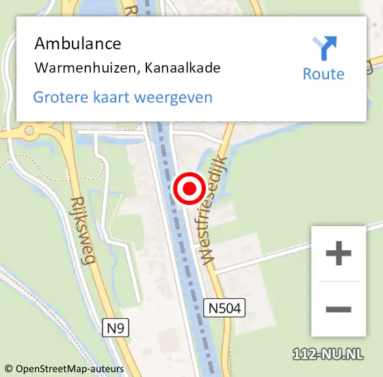 Locatie op kaart van de 112 melding: Ambulance Warmenhuizen, Kanaalkade op 14 oktober 2021 11:12