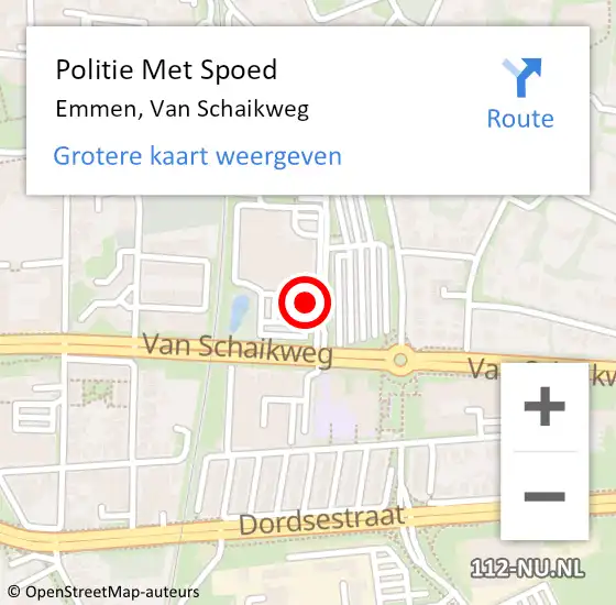 Locatie op kaart van de 112 melding: Politie Met Spoed Naar Emmen, Van Schaikweg op 14 oktober 2021 11:56