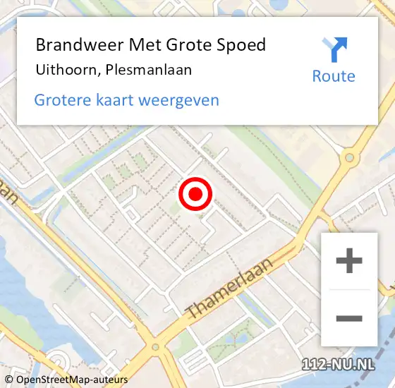 Locatie op kaart van de 112 melding: Brandweer Met Grote Spoed Naar Uithoorn, Plesmanlaan op 14 oktober 2021 12:08