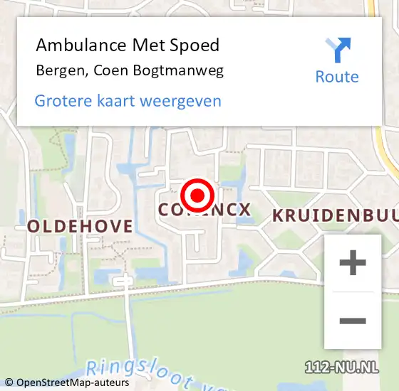 Locatie op kaart van de 112 melding: Ambulance Met Spoed Naar Bergen, Coen Bogtmanweg op 14 oktober 2021 12:13