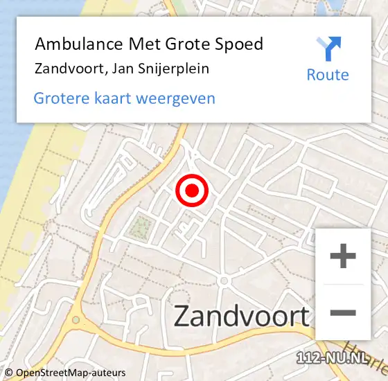 Locatie op kaart van de 112 melding: Ambulance Met Grote Spoed Naar Zandvoort, Jan Snijerplein op 26 juni 2014 02:29