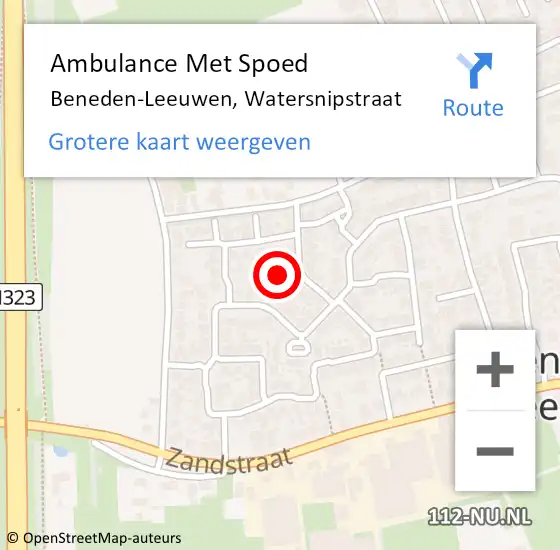 Locatie op kaart van de 112 melding: Ambulance Met Spoed Naar Beneden-Leeuwen, Watersnipstraat op 14 oktober 2021 12:37