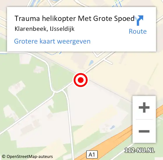 Locatie op kaart van de 112 melding: Trauma helikopter Met Grote Spoed Naar Klarenbeek, IJsseldijk op 14 oktober 2021 13:00