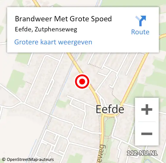 Locatie op kaart van de 112 melding: Brandweer Met Grote Spoed Naar Eefde, Zutphenseweg op 14 oktober 2021 13:00