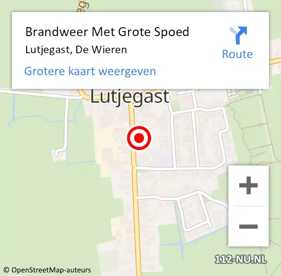 Locatie op kaart van de 112 melding: Brandweer Met Grote Spoed Naar Lutjegast, De Wieren op 14 oktober 2021 13:02