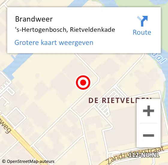 Locatie op kaart van de 112 melding: Brandweer 's-Hertogenbosch, Rietveldenkade op 14 oktober 2021 13:17