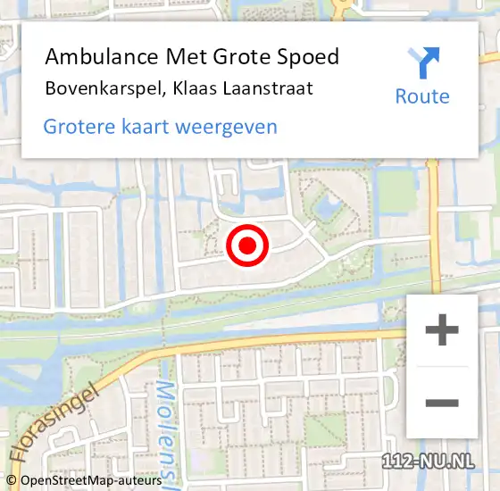 Locatie op kaart van de 112 melding: Ambulance Met Grote Spoed Naar Bovenkarspel, Klaas Laanstraat op 14 oktober 2021 13:17