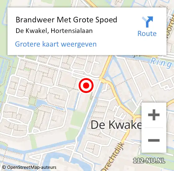 Locatie op kaart van de 112 melding: Brandweer Met Grote Spoed Naar De Kwakel, Hortensialaan op 14 oktober 2021 14:12