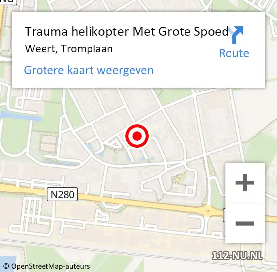 Locatie op kaart van de 112 melding: Trauma helikopter Met Grote Spoed Naar Weert, Tromplaan op 14 oktober 2021 14:16