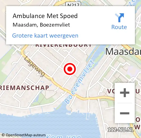 Locatie op kaart van de 112 melding: Ambulance Met Spoed Naar Maasdam, Boezemvliet op 14 oktober 2021 14:41