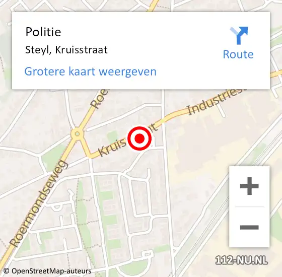 Locatie op kaart van de 112 melding: Politie Steyl, Kruisstraat op 14 oktober 2021 14:49