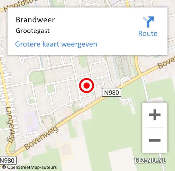 Locatie op kaart van de 112 melding: Brandweer Grootegast op 14 oktober 2021 15:17