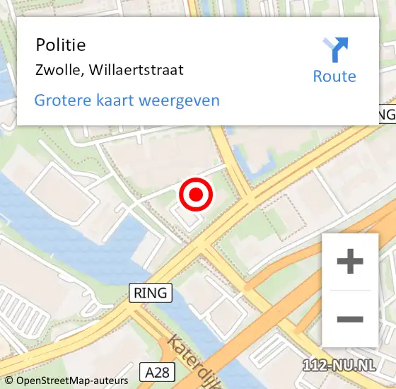 Locatie op kaart van de 112 melding: Politie Zwolle, Willaertstraat op 14 oktober 2021 15:18