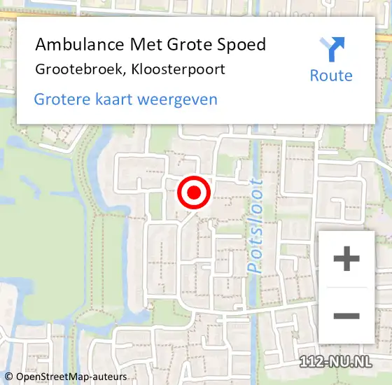 Locatie op kaart van de 112 melding: Ambulance Met Grote Spoed Naar Grootebroek, Kloosterpoort op 14 oktober 2021 15:38