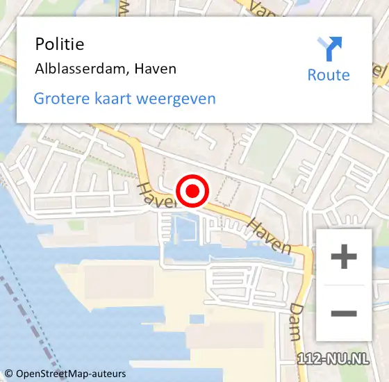 Locatie op kaart van de 112 melding: Politie Alblasserdam, Haven op 14 oktober 2021 15:39