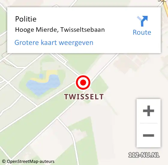 Locatie op kaart van de 112 melding: Politie Hooge Mierde, Twisseltsebaan op 14 oktober 2021 15:41