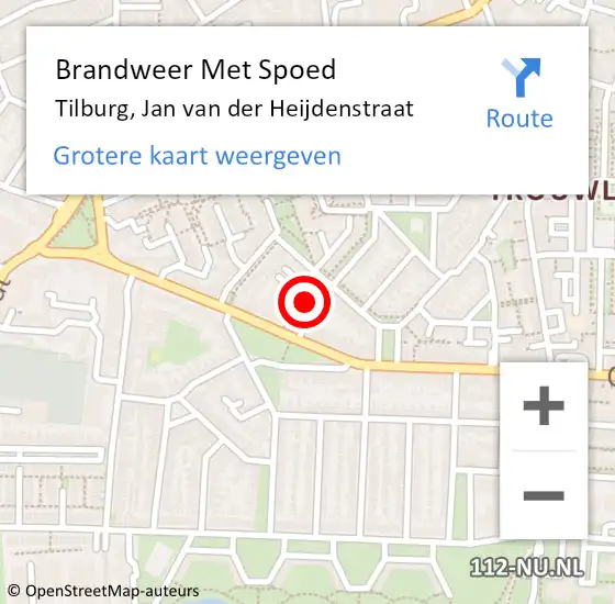 Locatie op kaart van de 112 melding: Brandweer Met Spoed Naar Tilburg, Jan van der Heijdenstraat op 14 oktober 2021 15:51