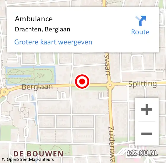 Locatie op kaart van de 112 melding: Ambulance Drachten, Berglaan op 14 oktober 2021 15:53