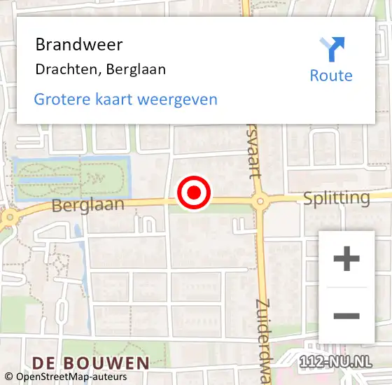 Locatie op kaart van de 112 melding: Brandweer Drachten, Berglaan op 14 oktober 2021 15:53