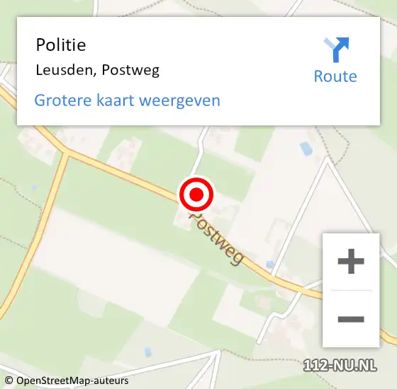Locatie op kaart van de 112 melding: Politie Leusden, Postweg op 14 oktober 2021 17:17