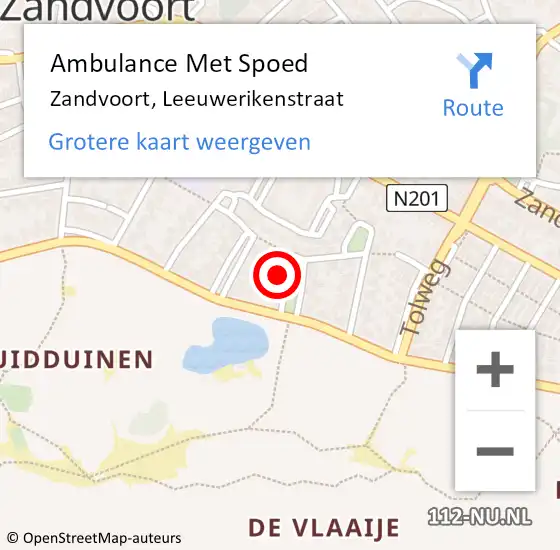 Locatie op kaart van de 112 melding: Ambulance Met Spoed Naar Zandvoort, Leeuwerikenstraat op 14 oktober 2021 17:37